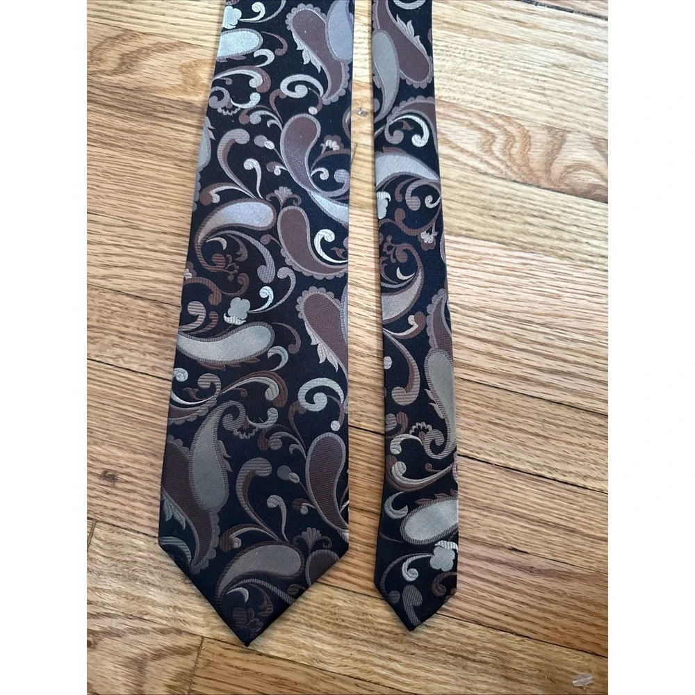 Bocara | Accessories | Bocara Mens 0 Silk Tie Black Gray Tan Paisley ...